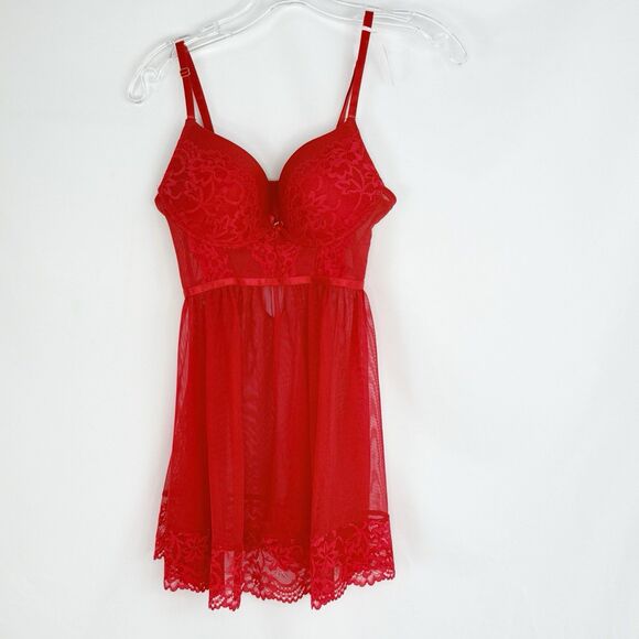 Daisy Fuentes Babydoll Red Chiffon Lace Size M Lingerie Festival Slip Dress Sexy - Picture 12 of 16